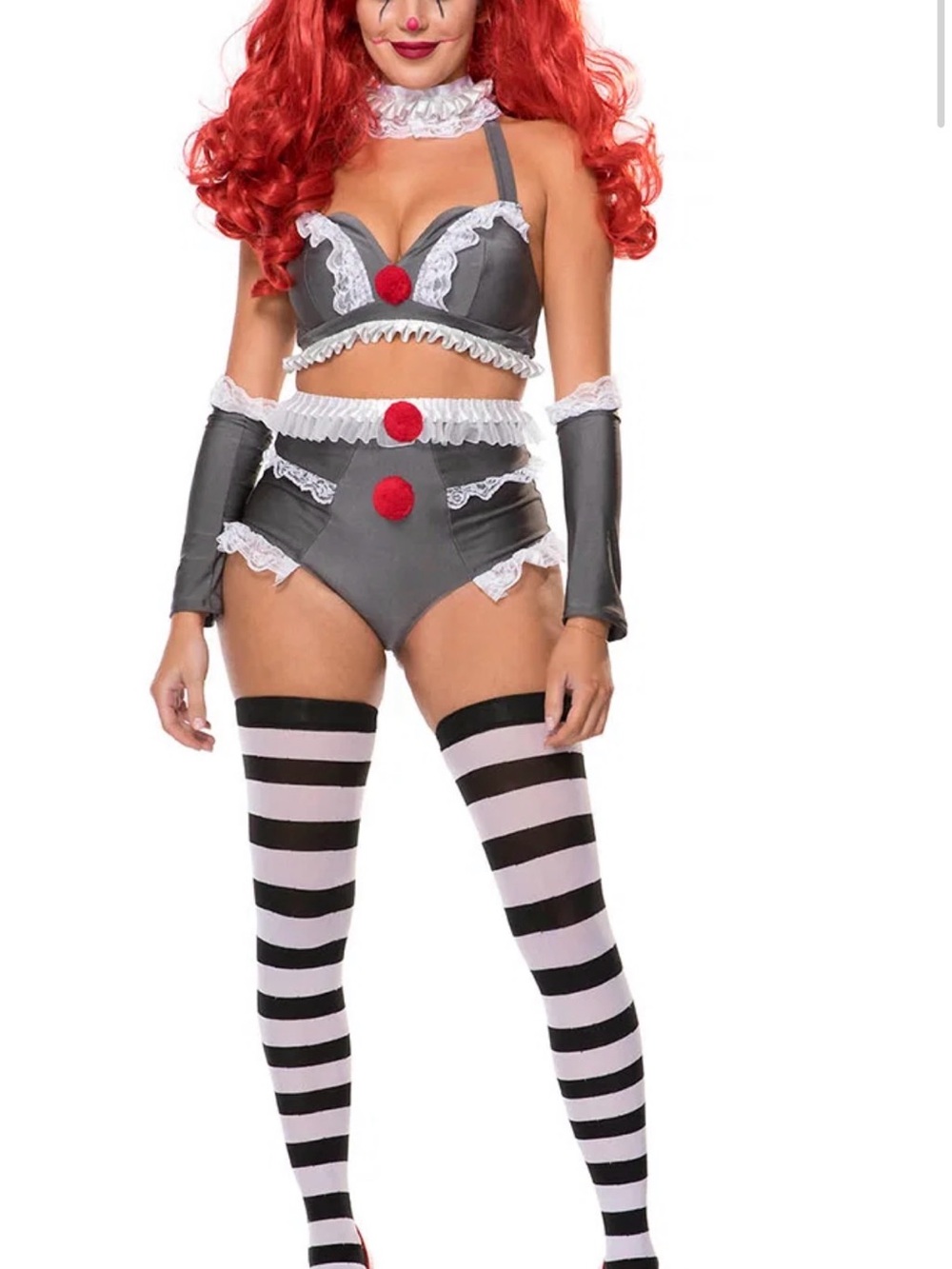 Gray Lace-Trim Clown-Inspired Lingerie Set 6PC I included the stocks and the wig